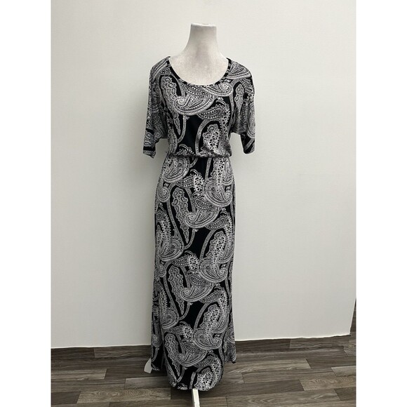 Elie McCarthy Women’s Long Paisley Dress Size L Round Neck open sleeves design - Picture 1 of 11